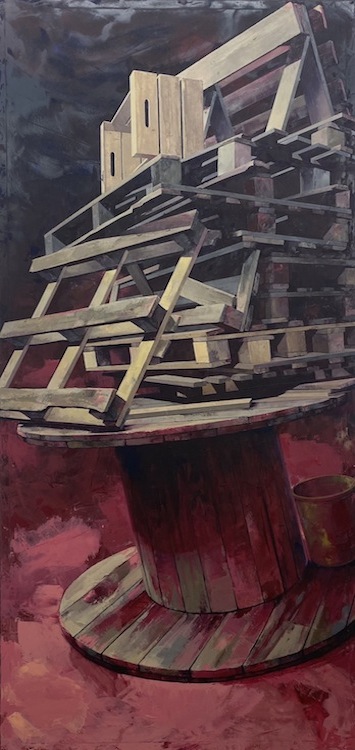 Katrin Brause aka Heichel: Stapel III, 2019, 
oil on canvas, 300 x 140 cm 

